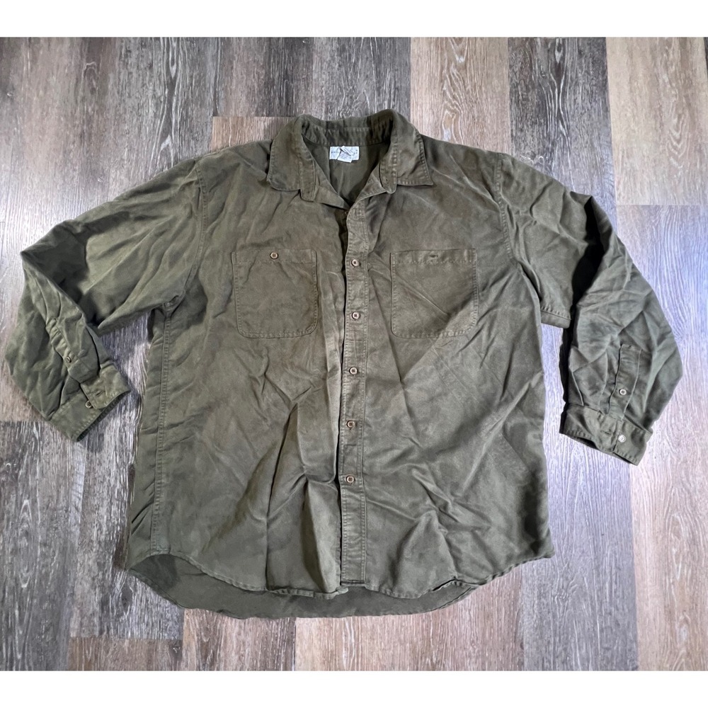 Knightsbridge Button Down Shirt Mens XL Olive Green Faux Suede Long Sleeve